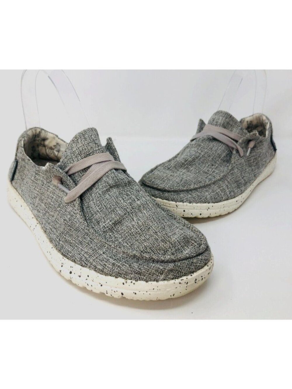Hey Dude Shoe Women 7 Wendy L Linen Grey Moc Canvas Flats Slip On Casual Sneaker